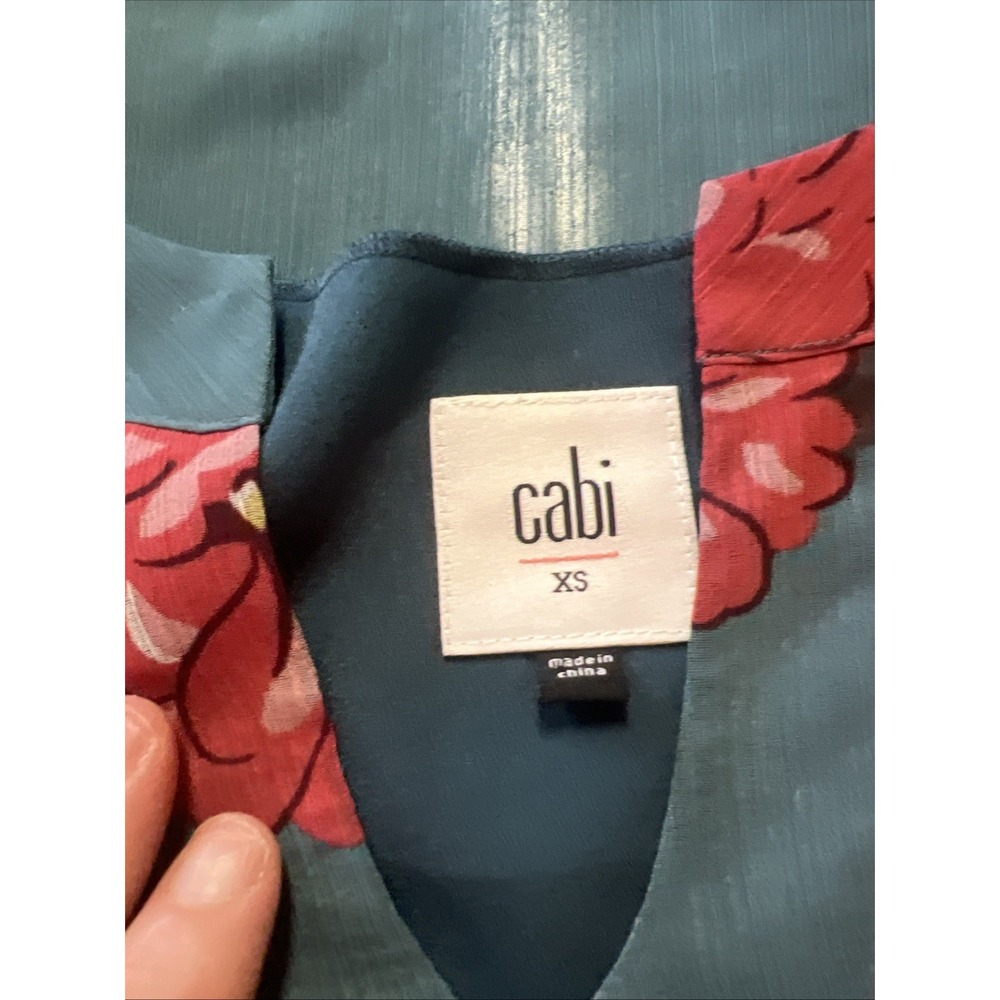 Cabi Style 3445 Blushing Floral Blouse Teal Sz XS Peplum Lined Tank‎ Shirt Top - Picture 2 of 8